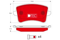 TRW GDB1765DTE - Lado de montaje: Eje trasero<br>Número de PR: 1KE<br>Número de PR: 2EL<br>para diámetro disco de freno [mm]: 330<br>Restricción de fabricante: TRW<br>Ancho [mm]: 116,4<br>Altura [mm]: 58,8<br>Espesor [mm]: 17,5<br>Contacto avisador de desgaste: no preparado para indicador de desgaste<br>Frenos: no para discos de freno cerámica/carbono<br>Frenos: sólo junto con discos de freno de acero<br>Homologación: E9 90R - 01120/2358<br>SVHC: No hay información disponible, diríjase al fabricante.<br>