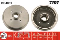 TRW DB4081 - Código de motor: AQQ<br>Código de motor: AUB<br>Lado de montaje: Eje trasero<br>Dinámica de frenado / conducción: para vehículos sin ABS<br>H tamb. freno total [mm]: 59<br>Superficie: revestido<br>Diámetro de tambor [mm]: 200<br>