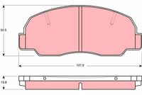 TRW GDB980 - Lado de montaje: Eje delantero<br>Sistema de frenos: Akebono<br>Longitud [mm]: 127,9<br>Altura [mm]: 52,5<br>Espesor [mm]: 13,8<br>Peso [kg]: 1,2<br>