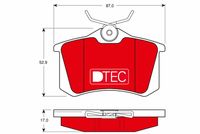 TRW GDB1330DTE - Lado de montaje: Eje trasero<br>Número de PR: 1KD<br>para diámetro disco de freno [mm]: 245<br>Restricción de fabricante: TRW<br>Ancho [mm]: 87<br>Altura [mm]: 52,9<br>Espesor [mm]: 17<br>Contacto avisador de desgaste: no preparado para indicador de desgaste<br>Artículo complementario/Información complementaria: con accesorios<br>Artículo complementario / información complementaria 2: con tornillos pinza freno<br>Pastilla de freno: con borde biselado<br>Frenos: no para discos de freno cerámica/carbono<br>Frenos: sólo junto con discos de freno de acero<br>Homologación: E9 90R - 01120/457<br>