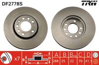 TRW DF2778S - Lado de montaje: Eje trasero<br>Tipo de disco de frenos: macizo<br>Diámetro exterior [mm]: 286<br>Espesor de disco de frenos [mm]: 10<br>Espesor mínimo [mm]: 8<br>Diámetro de centrado [mm]: 65,5<br>Altura [mm]: 69,2<br>Número de orificios: 5<br>Medida de rosca: 14,25<br>corona de agujeros - Ø [mm]: 110<br>Diámetro de tambor [mm]: 160<br>Color: negro<br>Superficie: barnizado<br>Homologación: E1 90R-02 C0204/0523<br>