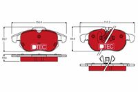 TRW GDB1613DTE - Lado de montaje: Eje delantero<br>Restricción de fabricante: ATE<br>Nº art. de accesorio recomendado: PFK302<br>Contacto avisador de desgaste: preparado para indicador desgaste<br>Homologación: E9 90R - 01107/569<br>Altura [mm]: 70,7<br>Ancho [mm]: 156,4<br>Espesor [mm]: 19,6<br>Altura 2 [mm]: 69,6<br>Longitud 2 [mm]: 155,2<br>