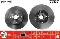 TRW DF1529 - Lado de montaje: Eje trasero<br>Diámetro exterior [mm]: 239<br>Diámetro de centrado [mm]: 65<br>Tipo de disco de frenos: macizo<br>Altura [mm]: 38,5<br>Número de orificios: 4<br>Superficie: revestido<br>Espesor de disco de frenos [mm]: 10<br>corona de agujeros - Ø [mm]: 65<br>Espesor mínimo [mm]: 8<br>