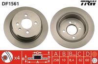 TRW DF1561 - Dinámica de frenado / conducción: para vehículos sin ABS<br>no para modelo país: Australia<br>Espesor de disco de frenos [mm]: 12,7<br>Llanta, nº de taladros: 4<br>Cantidad de agujeros de fijación: 1<br>Espesor [mm]: 35<br>Diámetro exterior [mm]: 260<br>corona de agujeros - Ø [mm]: 100<br>Superficie: revestido<br>Tipo de disco de frenos: macizo<br>Lado de montaje: Eje delantero<br>Espesor mínimo [mm]: 11,1<br>Diámetro de centrado [mm]: 66<br>Peso [kg]: 4,0<br>