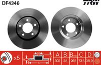 TRW DF4346 - Lado de montaje: Eje trasero<br>Tipo de disco de frenos: macizo<br>Diámetro exterior [mm]: 290<br>Espesor de disco de frenos [mm]: 12,5<br>Espesor mínimo [mm]: 11,25<br>Diámetro de centrado [mm]: 72<br>Altura [mm]: 56<br>Número de orificios: 5<br>Medida de rosca: 14,6<br>corona de agujeros - Ø [mm]: 114,3<br>Diámetro de tambor [mm]: 180<br>Color: negro<br>Superficie: barnizado<br>Homologación: E1 90R-02 C0204/0676<br>