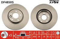 TRW DF4850S - Lado de montaje: Eje trasero<br>año construcción desde: 11/2010<br>Espesor mínimo [mm]: 9<br>Tipo de disco de frenos: macizo<br>Espesor de disco de frenos [mm]: 11<br>Diámetro exterior [mm]: 302<br>Número de orificios: 5<br>Diámetro de centrado [mm]: 63,5<br>Medida de rosca: 15,8<br>Altura [mm]: 50,8<br>corona de agujeros - Ø [mm]: 108<br>Color: negro<br>Superficie: barnizado<br>Homologación: E190R-02C0190/0599<br>