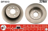 TRW DF1613 - Lado de montaje: Eje delantero<br>Altura [mm]: 58,3<br>Tipo de disco de frenos: ventilación interna<br>Espesor de disco de frenos [mm]: 28<br>Espesor mínimo [mm]: 25<br>Número de taladros: 1<br>Diámetro exterior [mm]: 296<br>Número de orificios: 5<br>Diámetro de centrado [mm]: 70<br>corona de agujeros - Ø [mm]: 110<br>Superficie: revestido<br>