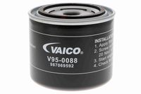 VAICO V950088 - Tipo de filtro: Filtro enroscable<br>presión apertura válvula de desviación [bar]: 1,2<br>Altura [mm]: 80<br>Medida de rosca: 3 3/4"-16 UNF<br>Diámetro exterior [mm]: 91<br>Artículo complementario / información complementaria 2: con válvula bloqueo de retorno<br>Diámetro exterior 1 [mm]: 93<br>Diámetro exterior 2 [mm]: 72<br>Diám. int. 1 [mm]: 62<br>