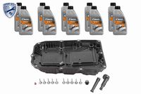 VAICO V302377 - Unidad de cantidad: Kit<br>Restricción de fabricante: MERCEDES BENZ<br>Clase de caja de cambios: Transm. automática 9 marchas<br>Tipo de caja de cambios: 725.1 HYBRID<br>Capacidad [litros]: 13<br>intervalo de cambio recomendado [km]: 80000<br>Artículo complementario/Información complementaria: Cambio de aceite por aspiración<br>Artículo complementario/Información complementaria: contiene juego de cambio de aceite completo<br>