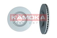 KAMOKA 103586 - Lado de montaje: Eje delantero<br>Tipo de disco de frenos: ventilado<br>Superficie: revestido<br>Número de orificios: 5<br>corona de agujeros - Ø [mm]: 100<br>Altura [mm]: 34<br>Diámetro exterior [mm]: 288<br>Diámetro de centrado [mm]: 65<br>Espesor de disco de frenos [mm]: 25<br>para OE N°: 1J0615301<br>