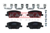 KAMOKA JQ101419 - Lado de montaje: Eje trasero<br>Contacto avisador de desgaste: con avisador acústico de desgaste<br>Artículo complementario/Información complementaria: con accesorios<br>Sistema de frenos: Lucas - TRW<br>Ancho [mm]: 116<br>Altura [mm]: 50<br>Espesor [mm]: 17<br>