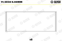 GLYCO 713930050MM - Código de motor: DFSF<br>año construcción desde: 11/2015<br>Nº de componente: 71-3930<br>Versión: upper half bearing<br>dimensión inferior [mm]: 0,25<br>