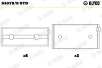 GLYCO H10755STD - Código de motor: 182 B6.000<br>Posición/Grado: 1,2,4,5<br>Posición/Grado: 3<br>Nº de componente: 1646RA<br>Nº de componente: 1647RA<br>dimensión inferior [mm]: 0,25<br>