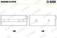 GLYCO H10965STD - Código de motor: 182 A2.000<br>Posición/Grado: 1,2,4,5<br>Posición/Grado: 3<br>Nº de componente: 4351RA<br>Nº de componente: 4352RA<br>dimensión inferior [mm]: 0,5<br>