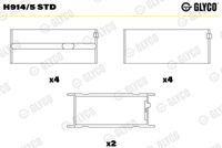 GLYCO H9145STD - Código de motor: OM 616.910<br>año construcción hasta: 12/1978<br>Posición/Grado: 1,2,4,5<br>Posición/Grado: 3<br>Superficie: Pulverización catódica (atomización)<br>Nº de componente: 02-1460<br>Nº de componente: 02-2774H<br>Versión: lower half bearing<br>dimensión inferior [mm]: 0,5<br>
