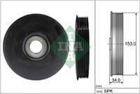 Schaeffler INA 544007910 - Ancho [mm]: 33<br>Diámetro interior [mm]: 30<br>Diámetro exterior [mm]: 153,4<br>Número de nervaduras: 5<br>Peso [kg]: 2,35<br>Parámetro: 6PK<br>Artículo complementario / información complementaria 2: con tornillo<br>