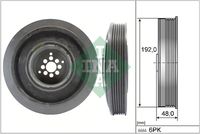 Schaeffler INA 544010210 - Unidades accionadas: Alternador<br>Diámetro [mm]: 188,5<br>Peso [kg]: 4,05<br>Número de nervaduras: 6<br>Diámetro interior [mm]: 24<br>Vibración: con amortiguador de vibraciones<br>peso [g]: 4050<br>