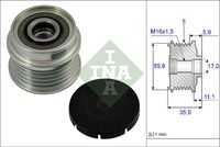 Schaeffler INA 535000510 - Corriente de carga alternador [A]: 120<br>Corriente de carga alternador [A]: 90<br>Corriente de carga alternador [A]: 140<br>Limitación del fabricante alternador trifásico: Valeo<br>Diámetro interior [mm]: 17<br>Diámetro exterior [mm]: 61<br>Número de nervaduras: 5<br>Peso [kg]: 0,48<br>Artículo complementario / información complementaria 2: con tapa<br>para OE N°: 022 903 119 D<br>