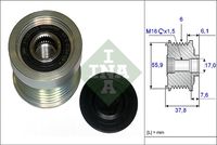 Schaeffler INA 535007210 - Ancho [mm]: 23<br>Diámetro exterior [mm]: 55,5<br>Diámetro exterior [mm]: 61<br>Número de nervaduras: 6<br>Peso [kg]: 0,47<br>Artículo complementario / información complementaria 2: con tapa<br>