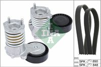 Schaeffler INA 529049010 - Unidades accionadas: Alternador<br>año construcción hasta: 11/2010<br>nº de motor hasta: 4293284<br>cant. correas: 2<br>Longitud 1 [mm]: 890<br>Número de nervaduras: 5<br>Longitud 2 [mm]: 848<br>Número de nervaduras 2: 5<br>Artículo complementario / información complementaria 2: Revisar/sustituir poleas libres del alternador<br>SVHC: No existen sustancias SVHC<br>