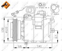 NRF 32104 - poleas - Ø [mm]: 119<br>Capacidad compresor [cc]: 170<br>ID compresor: DCW<br>Aceite para compresor: PAG 46<br>Artículo complementario / información complementaria 2: con aceite de compresor PAG<br>Ø entrada [mm]: 17,8<br>Ø salida [mm]: 14,6<br>Número de canales: 4<br>Número de enchufes de contacto: 1<br>Capacidad aceite [ml]: 150<br>Agente frigorífico: R 134 a<br>Tensión [V]: 12<br>Artículo complementario / información complementaria 2: con acoplamiento magnético<br>Artículo complementario / información complementaria 2: con diodo<br>