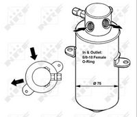 NRF 33165 - N.º de chasis (VIN) hasta: 290166<br>Agente frigorífico: R 134 a<br>Material: Aluminio<br>Diámetro [mm]: 75<br>Altura [mm]: 198<br>