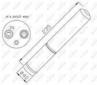 NRF 33225 - Diámetro [mm]: 40<br>Altura [mm]: 235<br>Material: Aluminio<br>Agente frigorífico: R 134 a<br>