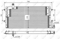 NRF 35534 - año construcción desde: 10/1993<br>Profundidad de red [mm]: 32<br>Longitud de red [mm]: 710<br>Ancho de red [mm]: 334<br>Propiedad química: resistente a la corrosión<br>Material: Aluminio<br>Agente frigorífico: R 134 a<br>Agente frigorífico: R 1234yf<br>Artículo complementario / información complementaria 2: sin secador<br>