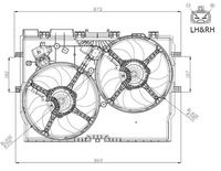 NRF 47945 - Equipamiento de vehículo: para vehículos con climatizador<br>Zonas climáticas: para zonas de clima cálido<br>Diámetro [mm]: 385<br>Calefacción / Refrigeración: Ventilador doble<br>Número paletas de ventilador: 9<br>Número de enchufes de contacto: 4<br>Potencia[W]: 300<br>Tensión [V]: 12<br>Artículo complementario/Información complementaria: sin unidad de control<br>Artículo complementario / información complementaria 2: con bastidor radiador (armazón)<br>Artículo complementario / información complementaria 2: sin resistencia<br>