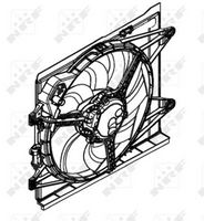 NRF 47597 - Equipamiento de vehículo: para vehículos con climatizador<br>Diámetro [mm]: 400<br>Calefacción / Refrigeración: Ventilador simple<br>Número paletas de ventilador: 8<br>Número de enchufes de contacto: 2<br>Potencia[W]: 240<br>Tensión [V]: 12<br>Artículo complementario/Información complementaria: sin unidad de control<br>Artículo complementario / información complementaria 2: con bastidor radiador (armazón)<br>Artículo complementario / información complementaria 2: sin resistencia<br>