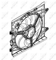 NRF 47598 - Equipamiento de vehículo: para vehículos con climatizador<br>Tensión [V]: 12<br>Potencia nominal [W]: 300<br>Diámetro 1 [mm]: 384<br>Número paletas de ventilador: 9<br>Artículo complementario / información complementaria 2: con bastidor radiador (armazón)<br>Calefacción / Refrigeración: Ventilador simple<br>Forma del enchufe: oval<br>Número de enchufes de contacto: 2<br>