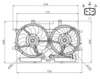 NRF 47938 - Lado de montaje: izquierda<br>Diámetro [mm]: 382<br>Calefacción / Refrigeración: Ventilador simple<br>Número paletas de ventilador: 9<br>Número de enchufes de contacto: 2<br>Potencia[W]: 288<br>Tensión [V]: 12<br>Artículo complementario/Información complementaria: sin unidad de control<br>Artículo complementario / información complementaria 2: sin bastidor de ventilador radiador (armazón)<br>Artículo complementario / información complementaria 2: sin resistencia<br>