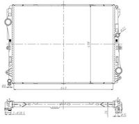 NRF 50041 - Material aletas refrigeradoras: Aluminio<br>Profundidad de red [mm]: 26<br>Longitud de red [mm]: 640<br>Ancho de red [mm]: 488<br>Ø entrada [mm]: 38,5<br>Ø salida [mm]: 38,5<br>Tipo radiador: Aletas refrigeración soldadas<br>Artículo complementario / información complementaria 2: sin caperuza<br>Artículo complementario / información complementaria 2: sin depósito de compensación<br>Artículo complementario / información complementaria 2: sin bastidor<br>Artículo complementario/Información complementaria: con juntas<br>Material depósitos de agua (radiador): Plástico<br>