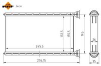 NRF 54438 - Equipamiento de vehículo: para vehículos sin calefacción auxiliar eléctrica<br>Material aletas refrigeradoras: Aluminio<br>Profundidad de red [mm]: 26<br>Longitud de red [mm]: 134<br>Ancho de red [mm]: 245<br>Ø entrada [mm]: 16,1<br>Tipo radiador: Aletas refrigeración soldadas<br>Artículo complementario/Información complementaria: sin tubería<br>Material depósitos de agua (radiador): Aluminio<br>