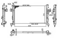 NRF 54753A - Equipamiento de vehículo: para vehículos con climatizador<br>Material: Aluminio<br>Longitud de red [mm]: 600<br>Ancho de red [mm]: 366<br>Profundidad de red [mm]: 24<br>Artículo complementario / información complementaria 2: con piezas de montaje<br>Tipo radiador: Aletas refrigeración soldadas<br>