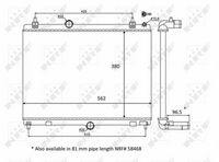 NRF 58399 - Clase de caja de cambios: Caja de cambios manual<br>Material aletas refrigeradoras: Aluminio<br>Profundidad de red [mm]: 23<br>Longitud de red [mm]: 380<br>Ancho de red [mm]: 544<br>Ø entrada [mm]: 32<br>Ø salida [mm]: 32<br>Tipo radiador: Aletas refrigeración unidas mecánicamente<br>Artículo complementario / información complementaria 2: sin depósito de compensación<br>Artículo complementario/Información complementaria: con juntas<br>Material depósitos de agua (radiador): Plástico<br>