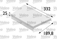 VALEO 698700 - Restricción de fabricante: THERMATIC<br>Vehículo con dirección a la izquierda / derecha: para vehíc. dirección a la derecha<br>Equipamiento de vehículo: para vehículos con climatizador automático<br>año construcción desde: 05/2005<br>Tipo de filtro: Filtro de carbón activado<br>Longitud [mm]: 332<br>Ancho [mm]: 187<br>Altura [mm]: 25<br>