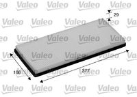 VALEO 698840 - Tipo de filtro: Filtro de partículas<br>Longitud [mm]: 377<br>Ancho [mm]: 165<br>Altura [mm]: 28<br>Versión con carbón activo (art. n.º): 54.281.00<br>