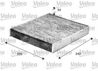 VALEO 698883 - año construcción hasta: 02/2007<br>Tipo de filtro: con efecto absorbedor de olores<br>Cantidad: 1<br>Tipo de filtro: Filtro de partículas<br>Longitud [mm]: 243<br>Ancho [mm]: 210<br>Altura [mm]: 34<br>