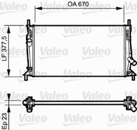 VALEO 734320 - Ø entrada [mm]: 33<br>Ø salida [mm]: 33<br>Longitud de red [mm]: 671<br>Ancho de red [mm]: 359<br>Profundidad de red [mm]: 23<br>Tipo radiador: Aletas refrigeración unidas mecánicamente<br>