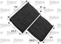 VALEO 715557 - año construcción hasta: 09/2015<br>Equipamiento de vehículo: para vehículos sin aire acondicionado<br>Equipamiento de vehículo: para vehículos con climatizador (regulado manualmente)<br>Tipo de filtro: Filtro antipolen<br>Cantidad: 2<br>Tipo de filtro: Filtro de partículas<br>Longitud 1 [mm]: 200<br>Longitud 2 [mm]: 200<br>Ancho 1 [mm]: 156<br>Ancho 2 [mm]: 156<br>Altura 1 [mm]: 31<br>Altura 2 [mm]: 31<br>