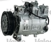 VALEO 813837 - año construcción desde: 10/1997<br>Código de motor: AGB<br>Clase de caja de cambios: Caja de cambios manual, 6 marchas<br>Restricción de fabricante: DENSO<br>ID compresor: 7SBU16<br>Agente frigorífico: R 134 a<br>Tensión [V]: 12<br>Capacidad aceite [ml]: 170<br>poleas - Ø [mm]: 120<br>Número de canales: 6<br>Capacidad compresor [cc]: 165<br>Artículo complementario / información complementaria 2: con aceite de compresor PAG<br>Aceite para compresor: PAG 46<br>Peso [kg]: 7,04<br>