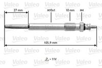 VALEO 345103 - Código de motor: RHR<br>Tipo de bujías: Calentador metálico<br>Tensión [V]: 11,0<br>Resistencia [Ohm]: 0,9<br>Longitud total [mm]: 118,4<br>Profundidad de montaje [mm]: 27,0<br>Medida de rosca: M10 x 1,0<br>Ancho de llave: 10 mm<br>Técnica conexión: M4 x 0,7<br>Artículo complementario / información complementaria 2: sin sensor de presión<br>