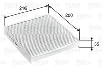 VALEO 715746 - Cantidad: 1<br>Tipo de filtro: Filtro de carbón activado<br>Longitud [mm]: 200<br>Ancho [mm]: 216<br>Altura [mm]: 35<br>