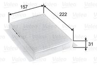 VALEO 715809 - Cantidad: 1<br>Tipo de filtro: Filtro carbón activado con polifenol<br>Propiedad química: antibacteriano<br>Tipo de filtro: con efecto fungicida<br>Tipo de filtro: con efecto antialérgico<br>Longitud [mm]: 157<br>Ancho [mm]: 220<br>Altura [mm]: 28<br>