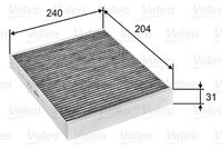 VALEO 715752 - Tipo de filtro: Filtro de carbón activado<br>Longitud [mm]: 240<br>Ancho [mm]: 204<br>Altura [mm]: 31<br>