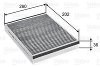 VALEO 715757 - Tipo de filtro: Filtro de partículas<br>Longitud [mm]: 257<br>Ancho [mm]: 203<br>Altura [mm]: 36<br>Versión con carbón activo (art. n.º): 54.218.00<br>Versión de alta eficiencia con carbón activo (art. n.º): 34.218.00<br>