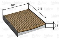 VALEO 701026 - Tipo de filtro: Filtro de partículas<br>Longitud [mm]: 216<br>Ancho [mm]: 200<br>Altura [mm]: 35<br>Versión con carbón activo (art. n.º): 54.244.00<br>Versión de alta eficiencia con carbón activo (art. n.º): 34.244.00<br>