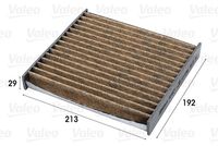 VALEO 701021 - Tipo de filtro: Filtro de partículas<br>Longitud [mm]: 195<br>Ancho [mm]: 213<br>Altura [mm]: 29<br>Versión con carbón activo (art. n.º): 54.266.00<br>Versión de alta eficiencia con carbón activo (art. n.º): 34.266.00<br>