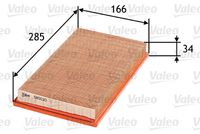 VALEO 585020 - Longitud [mm]: 285<br>Ancho [mm]: 166,0<br>Altura [mm]: 34<br>Peso [kg]: 0,277<br>Tipo de filtro: Cartucho filtrante<br>